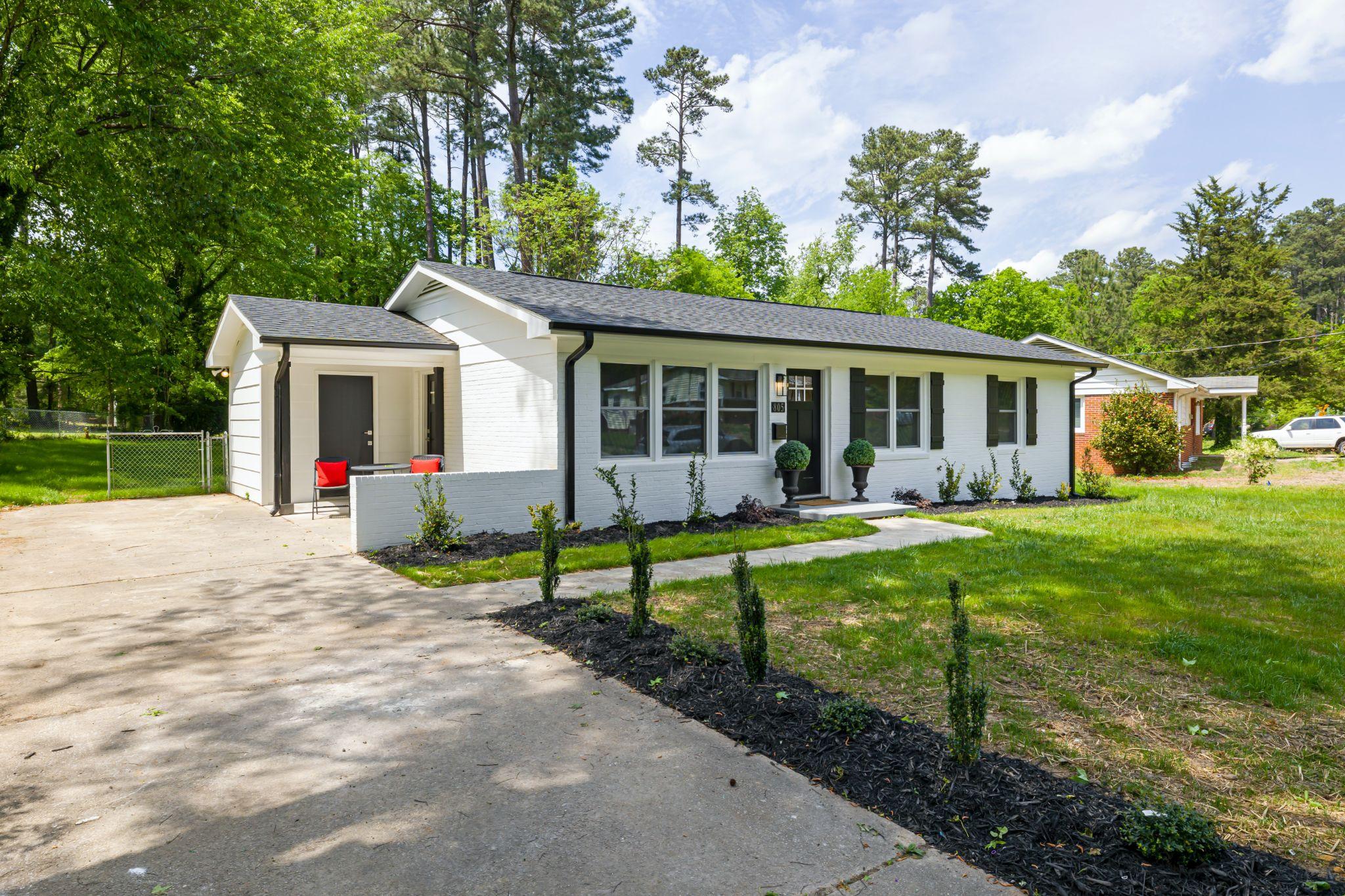 black and white house bungalow-type