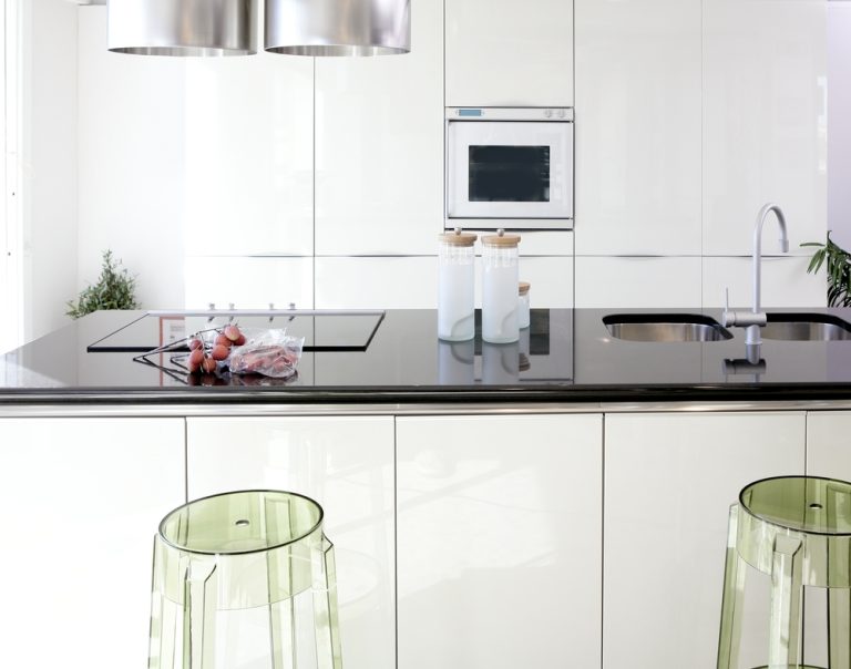 Modern white kitchen with standard cabinet doors