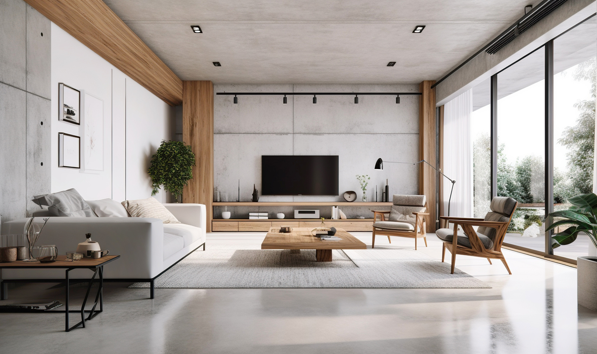 Loft interior design of modern living room with tv. Created with generative AI technology.