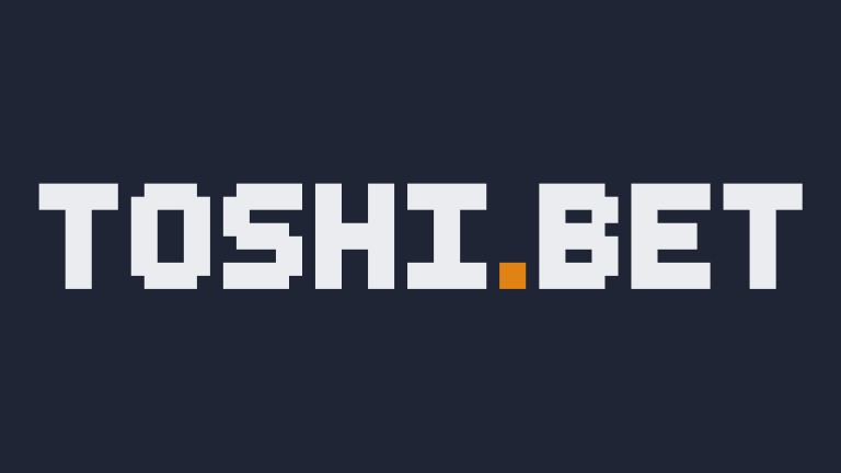 Toshi.Bet logo with dark blue background and white old-school, pixelated typrewriter typography